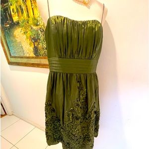 Jessica Howard Evening Shinny Hunter Green Party Dress Floral DesignSkirt Sz 14